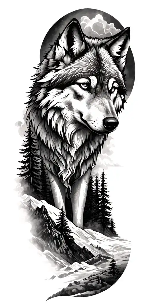 Wolf And Mountains And Trees