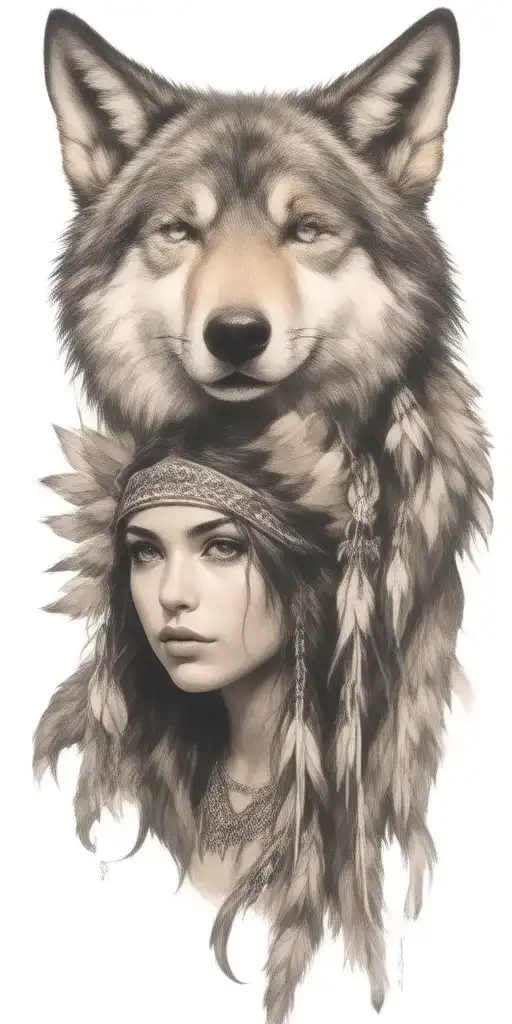 Young Adorable Native American Woman Wolf