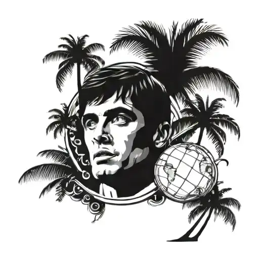 Scarface With The Globe Of The World Is Yours In The Back With Some Palm Trees
