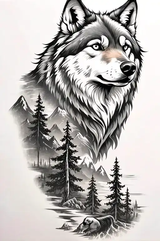 Wolf And Mountains And Trees