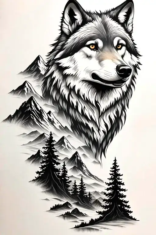 Wolf And Mountains And Trees