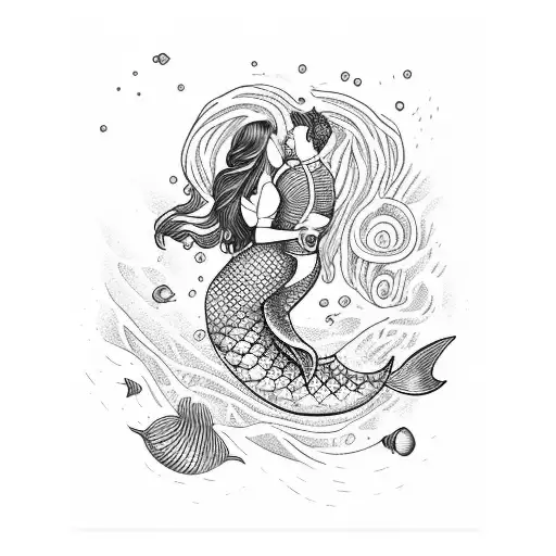 Deep Sea Diver And Mermaid Kissing