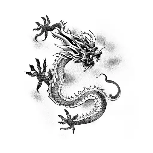 Chinese Dragon That Is Long That Can Be Use As Tattoo In The Legs