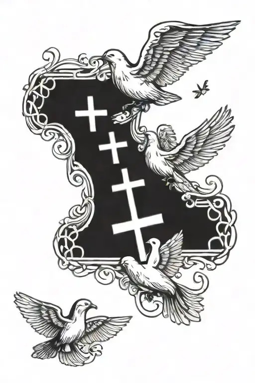 Jesus Cross And Doves With 4 Family Member Names In The Doves