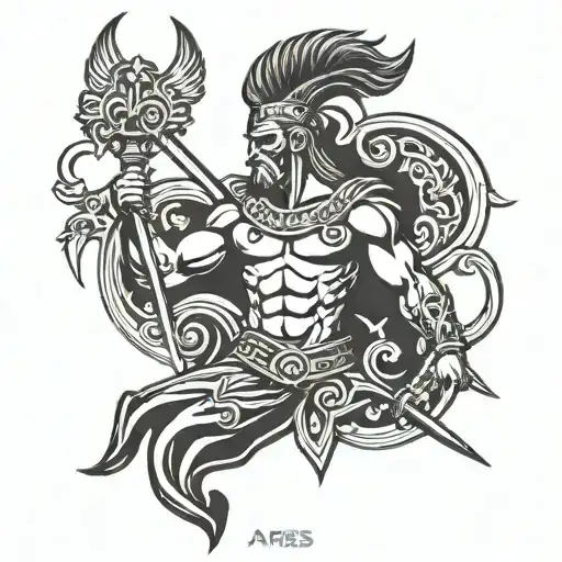 Greek God Ares Symbol With Ares Spelled Out Below
