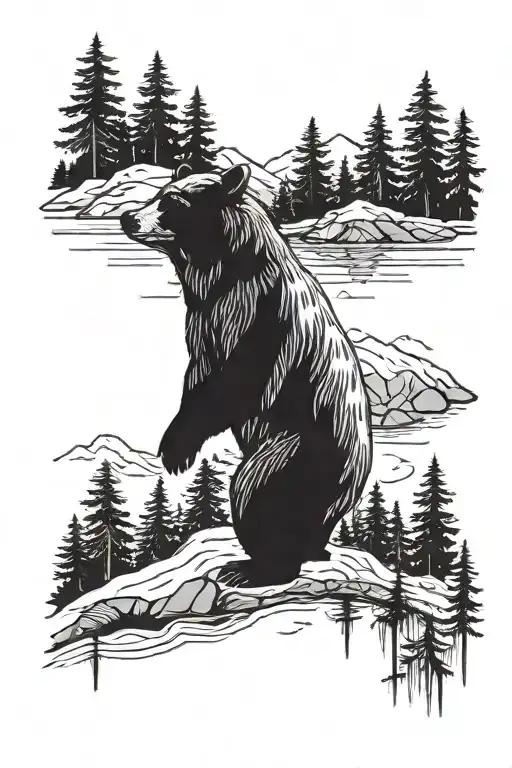 Black Bear Trout Pine Trees