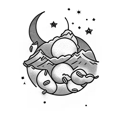 A Sleeping Moon With Coffee Beans As Stars