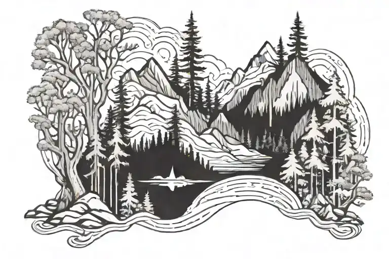 Forest And Mountain Scene Thin Band