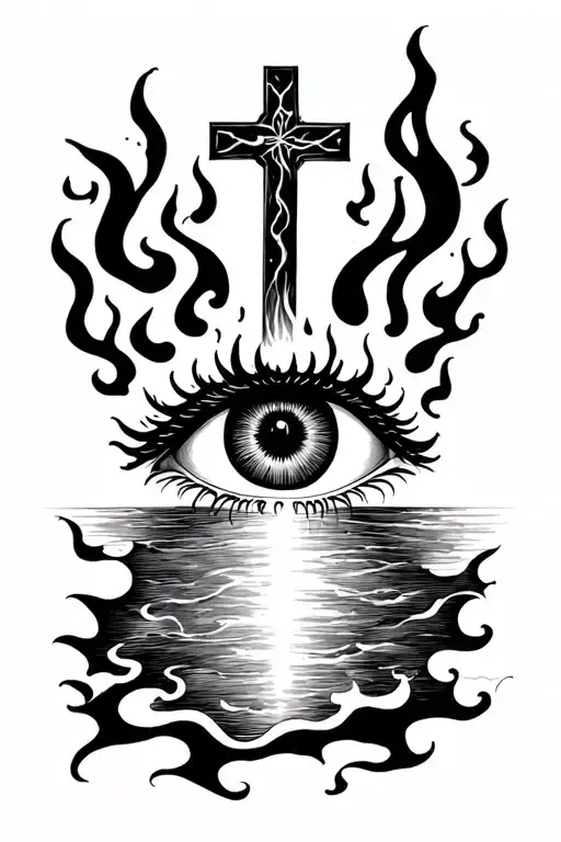 Eye Of Horace Burning And On Fire With A Cross Rising Above It