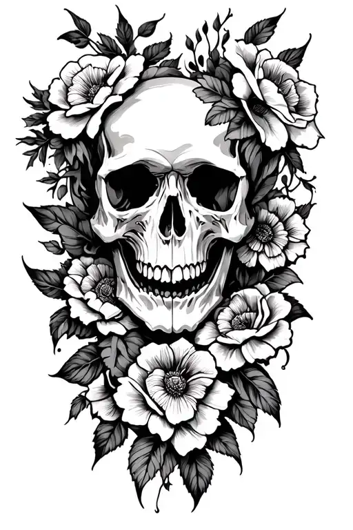 Skulls And Flowers Intertwined