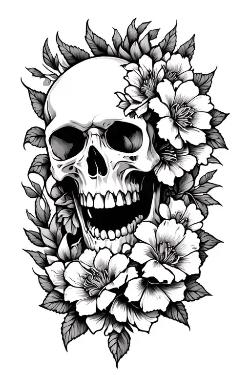 Skulls And Flowers Intertwined
