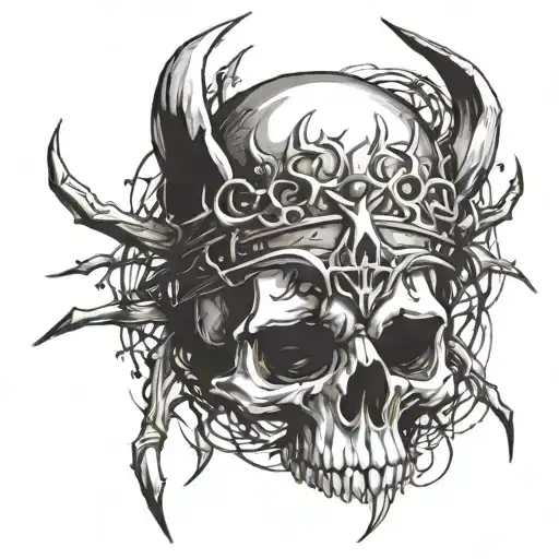 Skull Design With Horns And A Crown Of Thorns