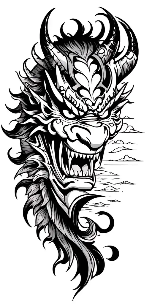 Japanese Demon Mask Admiring A Sunset