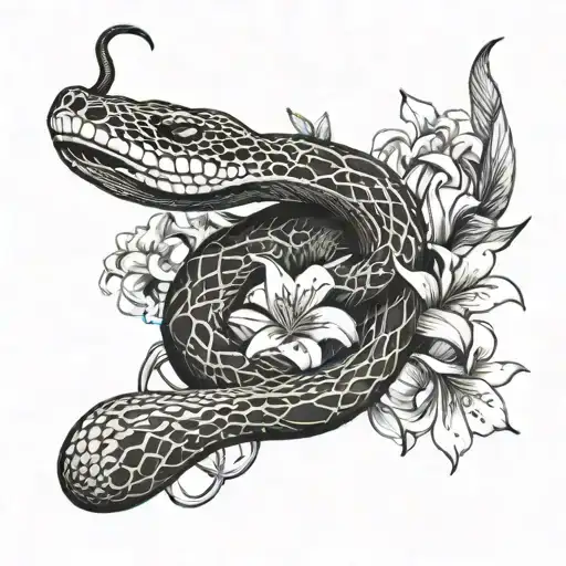 Fine Snake With Lily Flowers