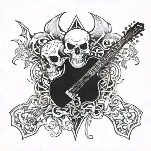 Skulls Bats And Guitars Intertwined With Gothic