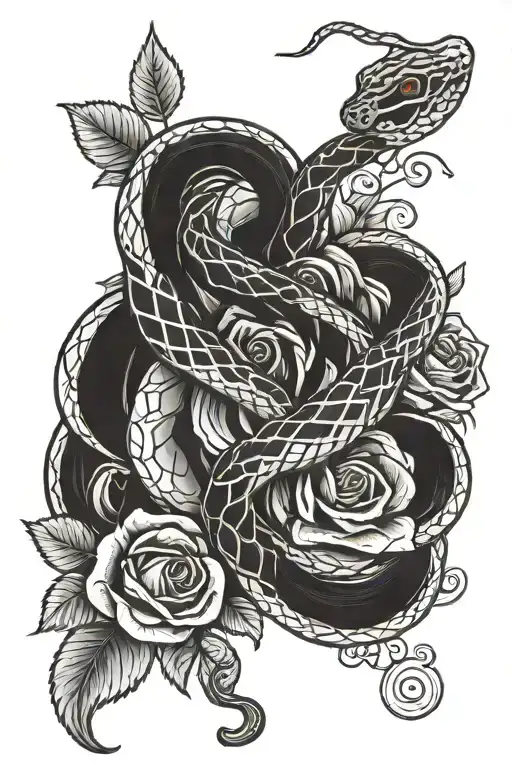 Snake And Roses Intertwined