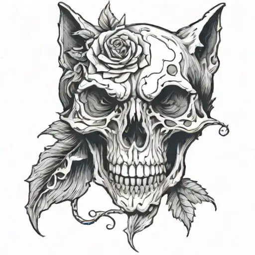 Wolf's Skull With Rose In Maw