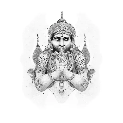 A Dotwork Portrait Of Shani Dev Playing A Musical Instrument