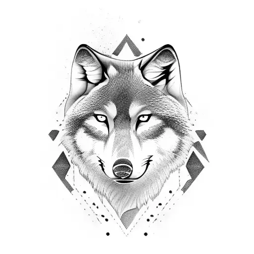 Half Face Of Beautiful Woman With Half Face Of Wolf