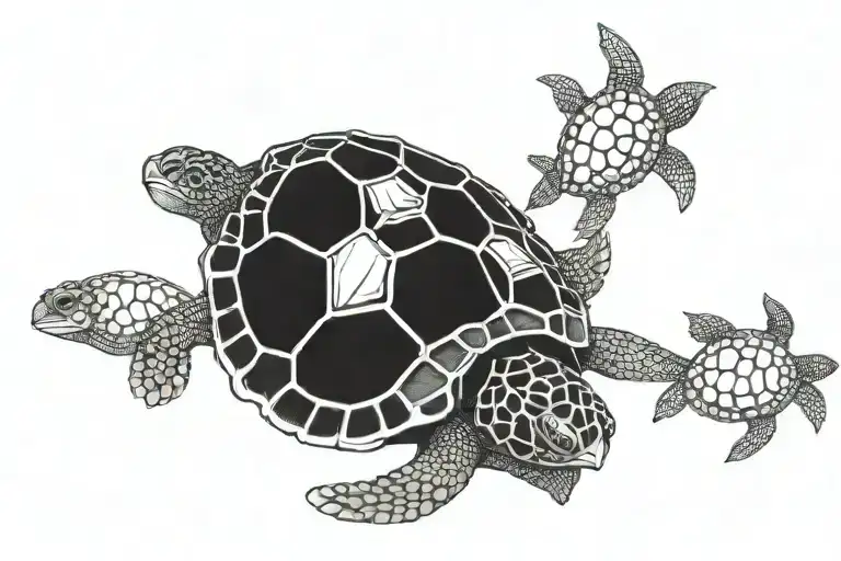 3 Crested Turtle Swimming