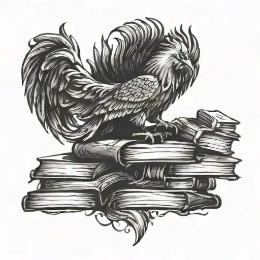 A Majestic Phoenix Rising From A Stack Of Books