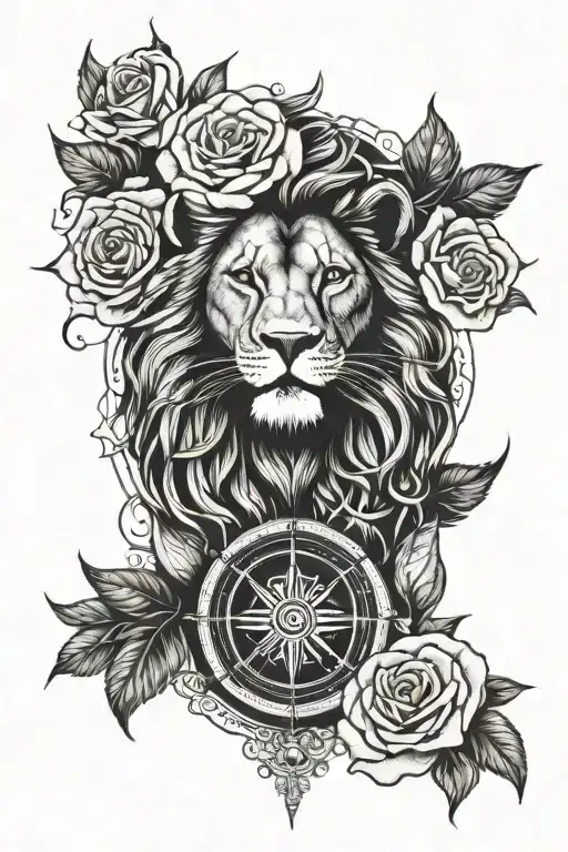 Lion With Roses And Compass