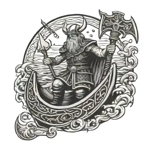 Viking Warrior Holding Battle Axe In A Ship Sailing