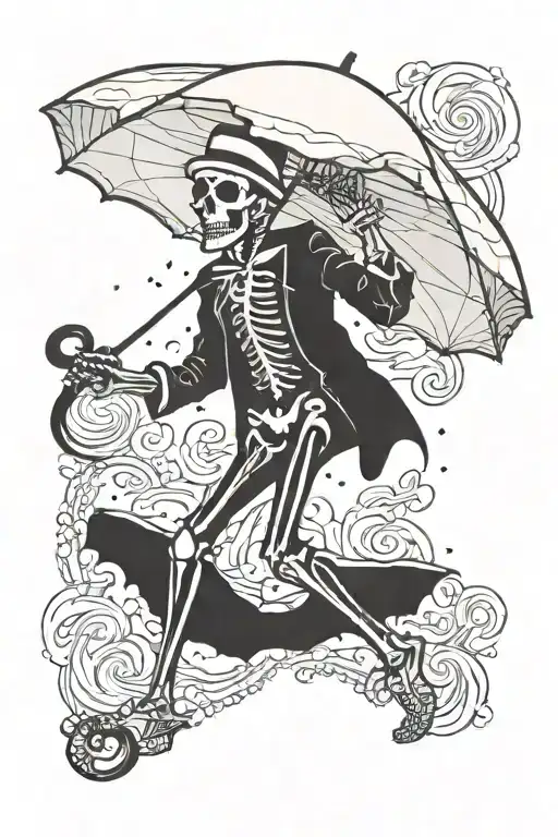 Dancing Skeleton Holding Closed Umbrella