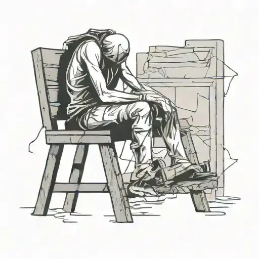 A Melancholic Figure Sitting On A Broken Chair Symbolizing Depression