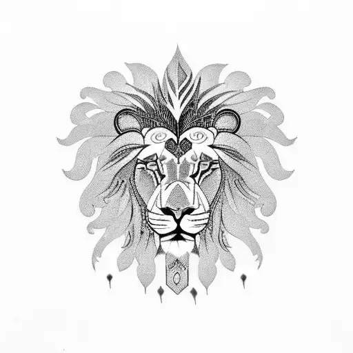 Feather And Lion Combined With Beadwork