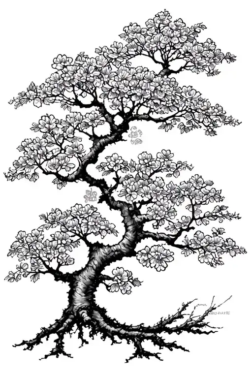 A Japanese Cherry Tree With Roots And Flowers Growing