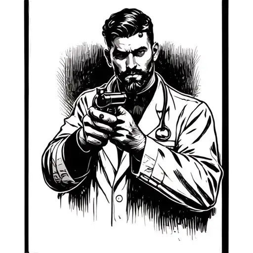 Male Pharmacist Holding Gun
