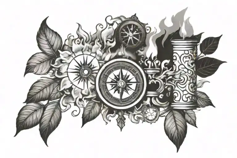Smoke Candle Tree With Compass And A Fire From Which Embers Come