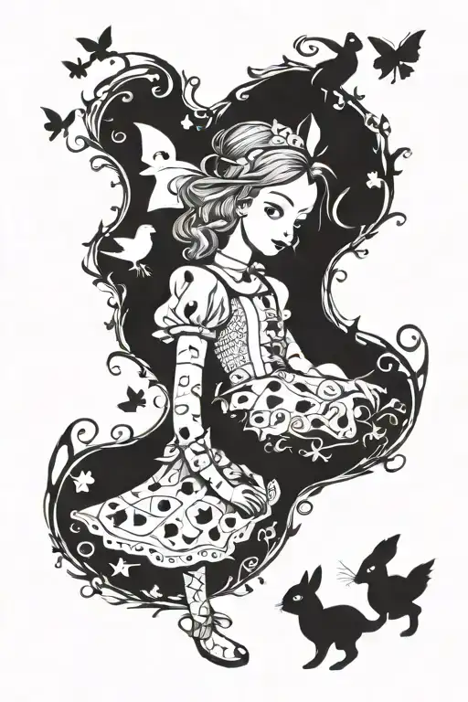 Alice In Wonderland Abstract Blackwork Half Sleeve