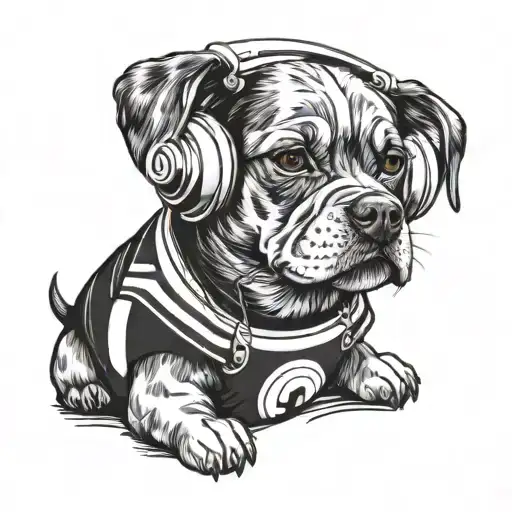 A Dog Wearing A Football Jersey And Headphones