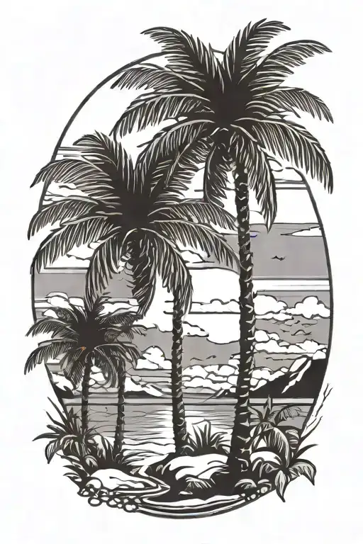 Beach Scene With Palm Trees