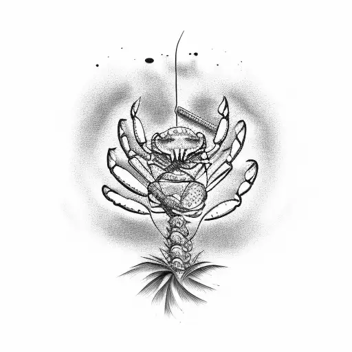 A Palm Tree With A Large Crab Climbing The Trunk