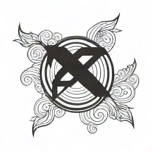 2 Black Line Arm Band Tattoo With A Trishul Trident In One Line