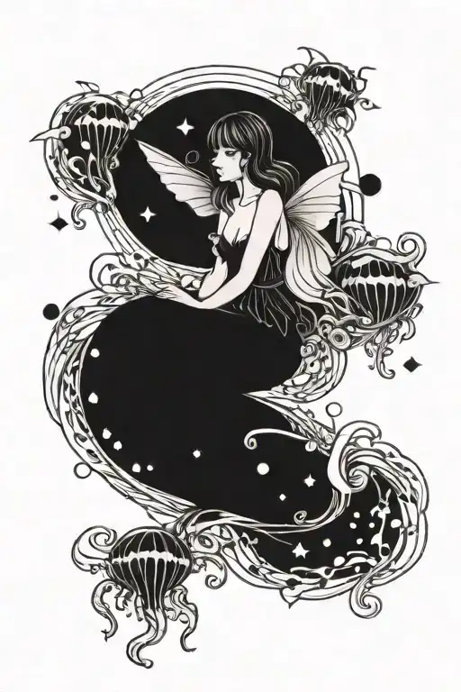 Fairy Sitting On Jellyfish Leo Stars And Moon