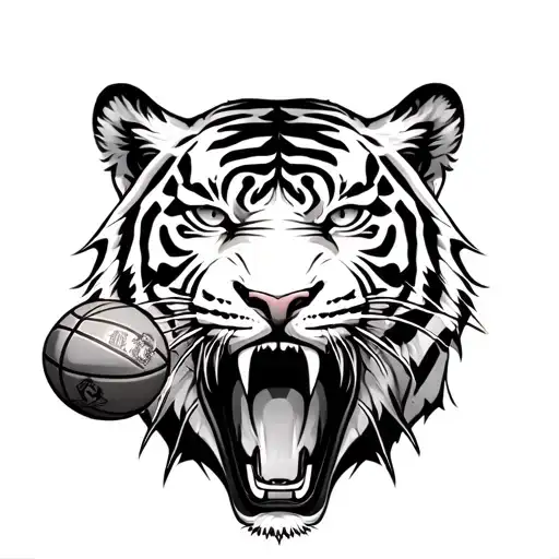 A Fierce Tiger With Money Symbols In Its Stripes And A Football And Basketball In Its Claws