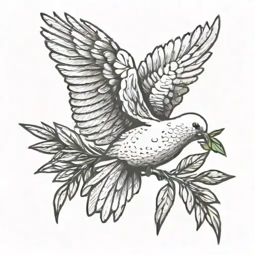 Dove Holding A Rosemary In Its Mouth