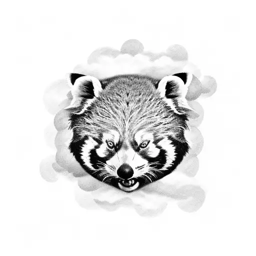 Red Panda With Tail Made Of Clouds