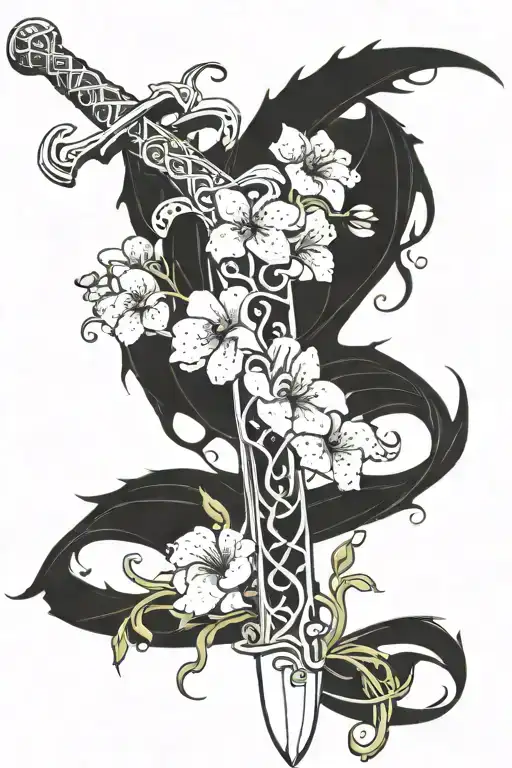 Sword With Vines Wrapping With Small White Flowers