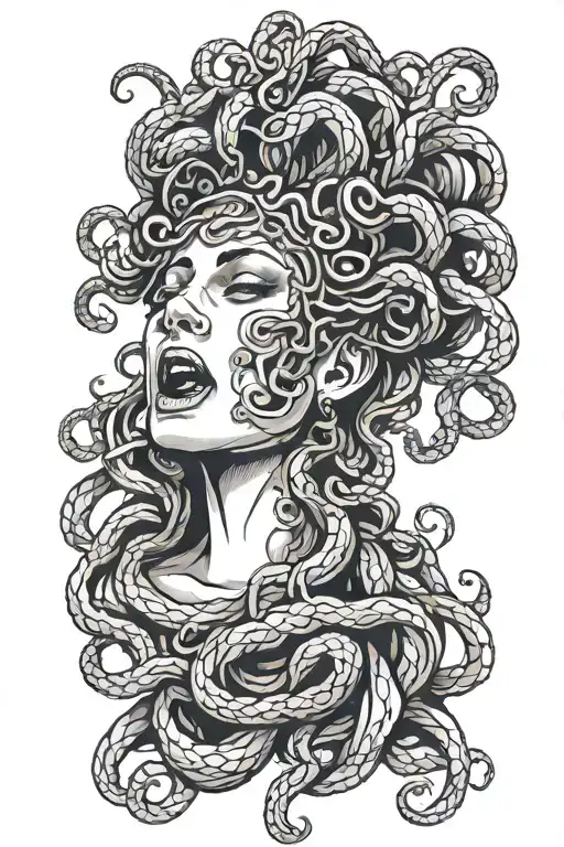 Blind Folded Medusa With Mouth Covered