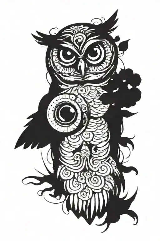 Owl Big Eyes Small Body Tattoo Design