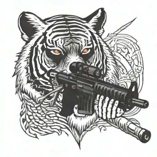 Tiger Wearing Tactical Helmet And Holding A Rifle