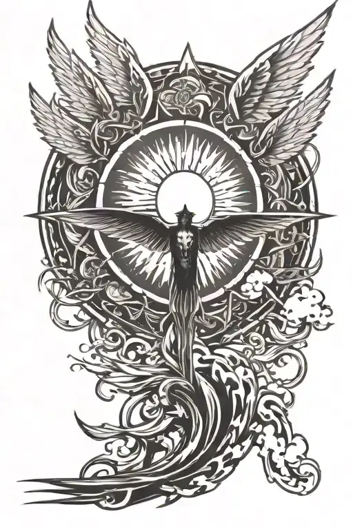 Phenoix Flying Towards The Sun Rising