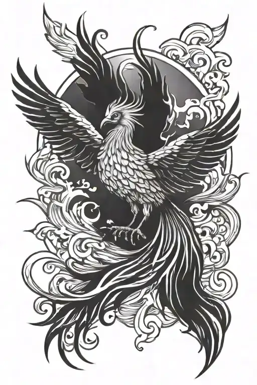 Phoenix Flying Towards The Sun Rising