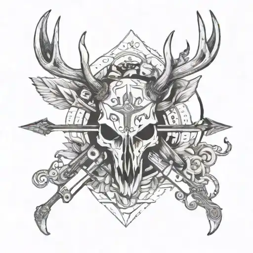 Deer Skull With Gun And Arrow Design