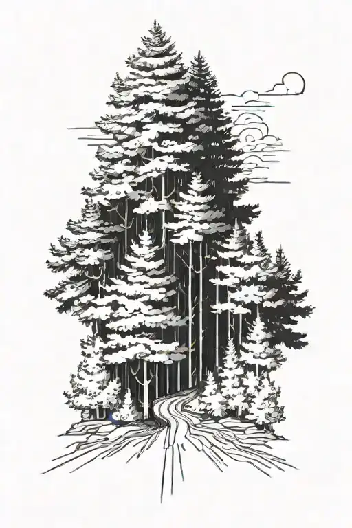 Dense Coniferous Forest With A Road In The Style Of Realism